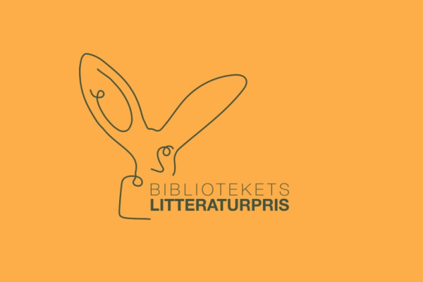 Banner med tekst : Bibliotekets litteraturpris på gul bakgrunn med logo