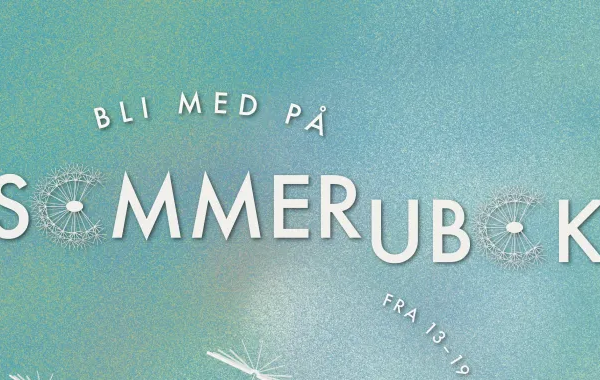 plakat, lys grønn bakgrunn med hvit tekst Sommer-UBok