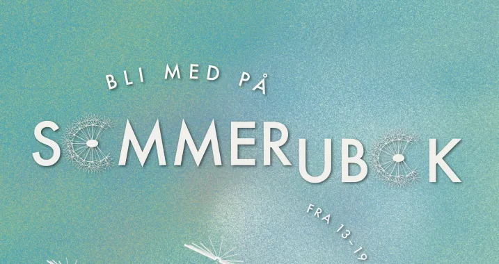 plakat, lys grønn bakgrunn med hvit tekst Sommer-UBok